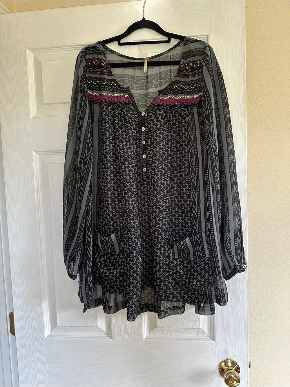 Free People Black Sheer Boho Shirt